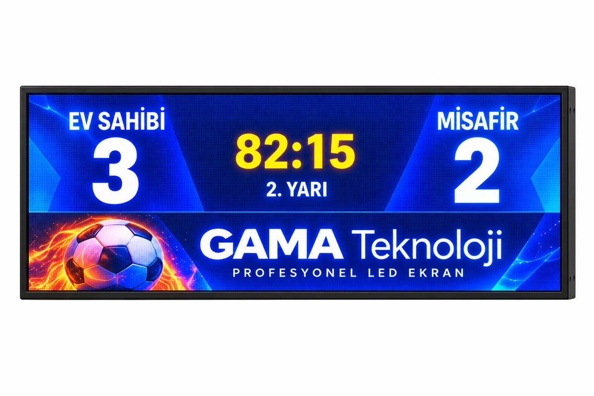 GAMA Teknoloji 480×192 cm P4 RGB tam ekran futbol stadyum skorbordu